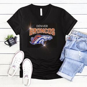 New Denver Broncos New Rhinestone Unisex VNeck T-shirt S-XL